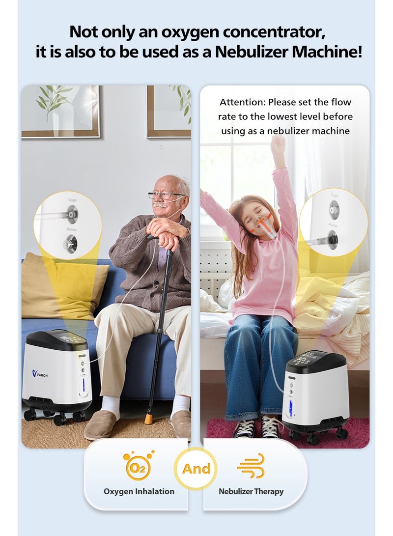 فارون جهاز تكثيف الأكسجين المنزلي من فارون، سعة 2 لتر، بنسبة 93%، مزود بعجلات، مولد أكسجين منزلي، معدل تدفق من 1 لتر إلى 9 لترات - Image 5
