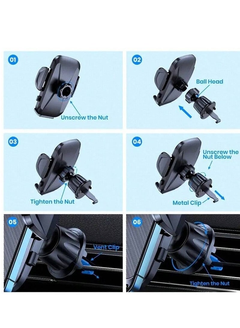 حامل هاتف السيارة TechPlus - حامل لوحة القيادة وفتحة تهوية 2 في 1، دوران 360 درجة، تشغيل بيد واحدة، قبضة آمنة لجميع الهواتف الذكية، سهل التركيب، تصميم مضاد للانزلاق، مثالي للقيادة الآمنة - Image 2