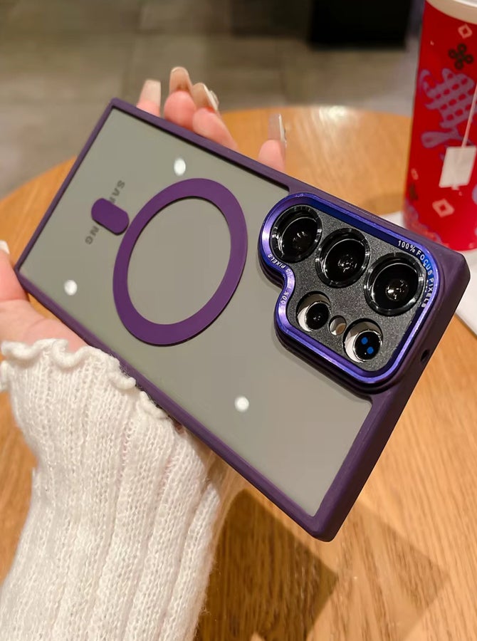 Premium Shockproof MagSafe Case for Samsung Galaxy S22 Ultra with Metal Camera Frame Lens Protector – Stylish Matte Magnetic Mobile Cover for Men, Women & Youth – Anti-Fingerprint, Camera Protection, Drop Resistant (Purple)