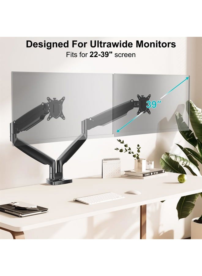 MOUNT PRO Dual Monitor Desk Mount fits 22” to 39” Ultrawide Computer Screen, Holds up to 30.9lbs Each, Fully Adjustable Long Monitor Arm for Two Monitors, Gas Spring Monitor Stand, 100x100 VESA Mount - Image 3