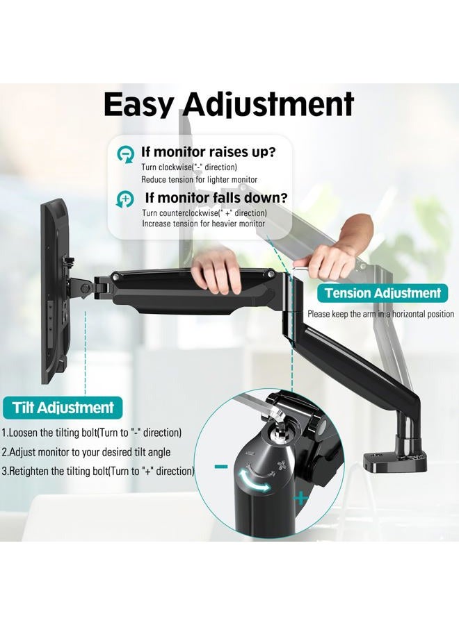 MOUNT PRO Dual Monitor Desk Mount fits 22” to 39” Ultrawide Computer Screen, Holds up to 30.9lbs Each, Fully Adjustable Long Monitor Arm for Two Monitors, Gas Spring Monitor Stand, 100x100 VESA Mount - Image 2