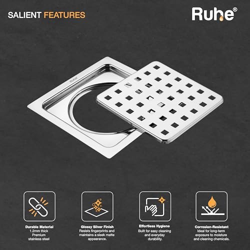 Ruhe® Check Square Flat Cut Floor Drain| Premium Stainless Steel | 5 x 5 inches | Pack of 6 - Image 5
