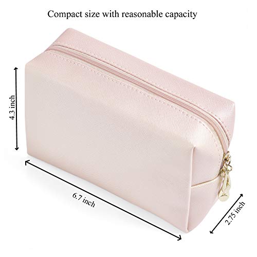 Sohynca PU Leather Cosmetic Bag for Women Minimalism Makeup Bag for Daily Use Portable Storage Purse Small Neat Cosmetic Pouch Water-resistant Toiletry Bag for Travel (Light Pink) - Image 2