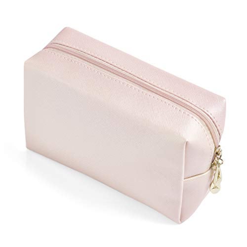 Sohynca PU Leather Cosmetic Bag for Women Minimalism Makeup Bag for Daily Use Portable Storage Purse Small Neat Cosmetic Pouch Water-resistant Toiletry Bag for Travel (Light Pink) - Image 1