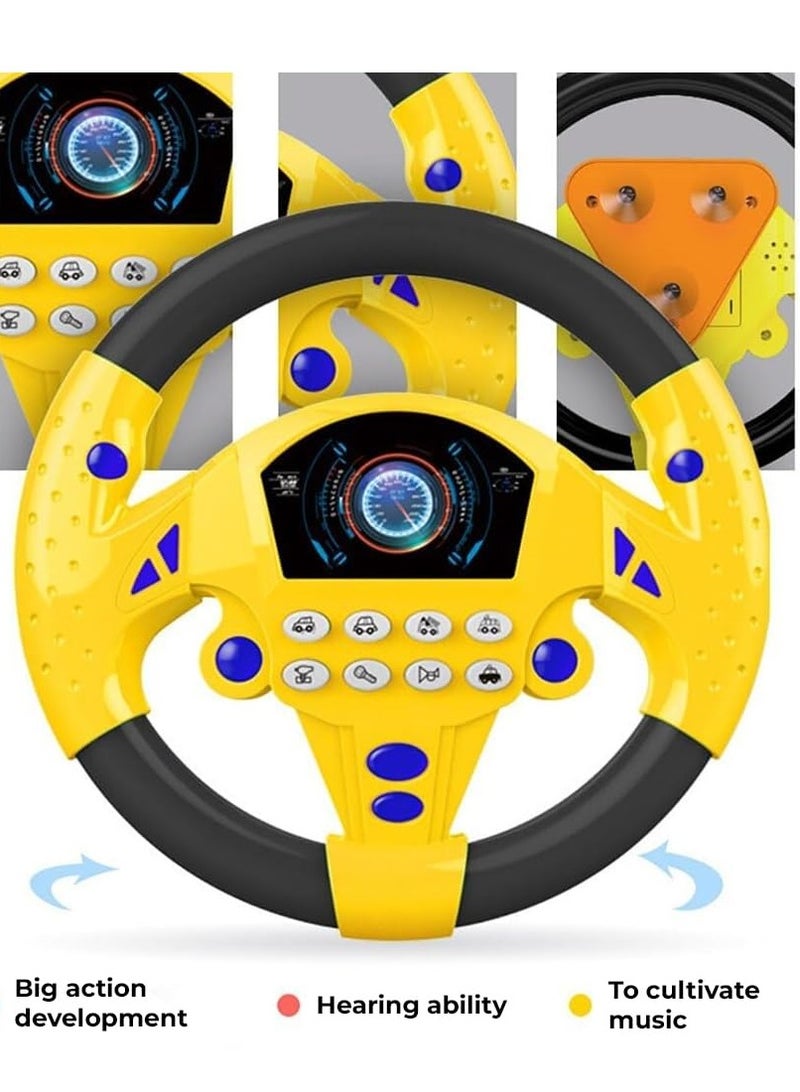 دوركو لعبة عجلة القيادة ، تظاهر القيادة لعبة عجلة القيادة المحاكاة مع الصوت التفاعلي ، ألعاب الحسية للتعلم التعليمي للأطفال الصغار (الأصفر) - Image 2