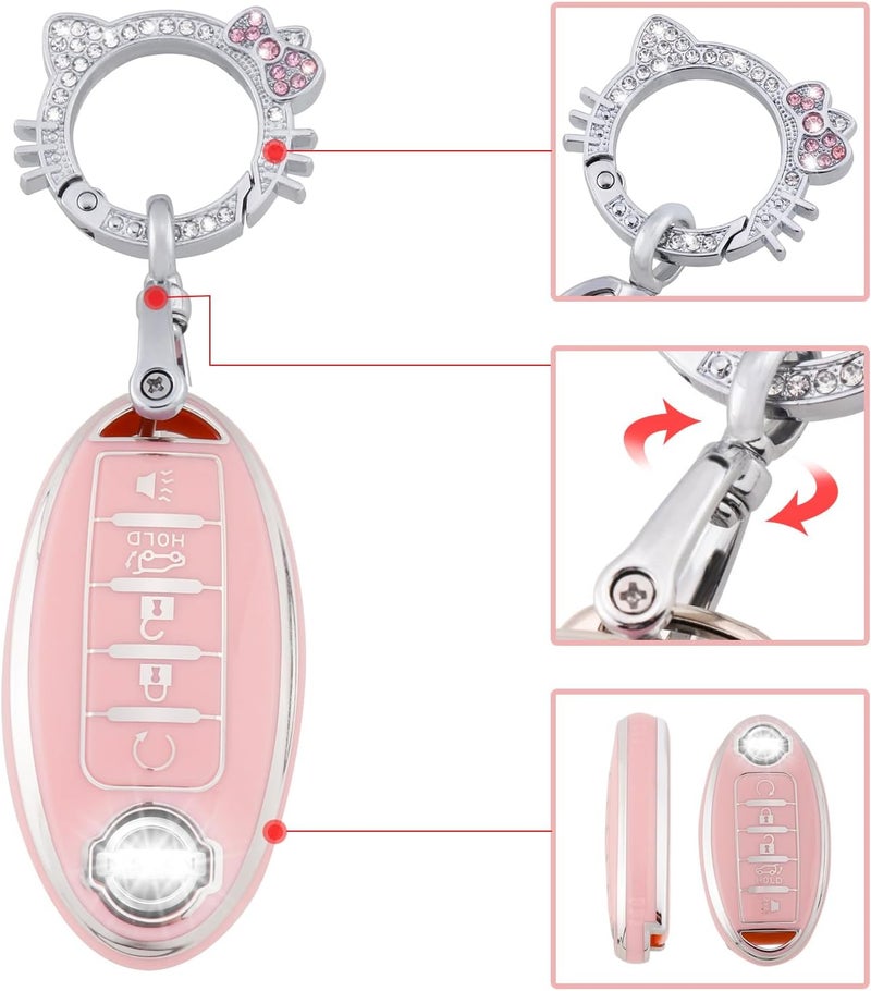 Pangpai Pink Key Fob Cover for Nissan, Soft TPU Key Protection with Keychain Fit for Altima Rogue Sentra Pathfinder Frontier Maxima Titan Murano Kicks Juke Versa Armada GTR 5 Buttons - Image 4