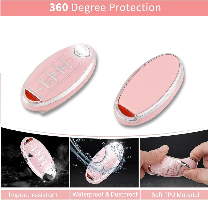 Pangpai Pink Key Fob Cover for Nissan, Soft TPU Key Protection with Keychain Fit for Altima Rogue Sentra Pathfinder Frontier Maxima Titan Murano Kicks Juke Versa Armada GTR 5 Buttons - Image 3