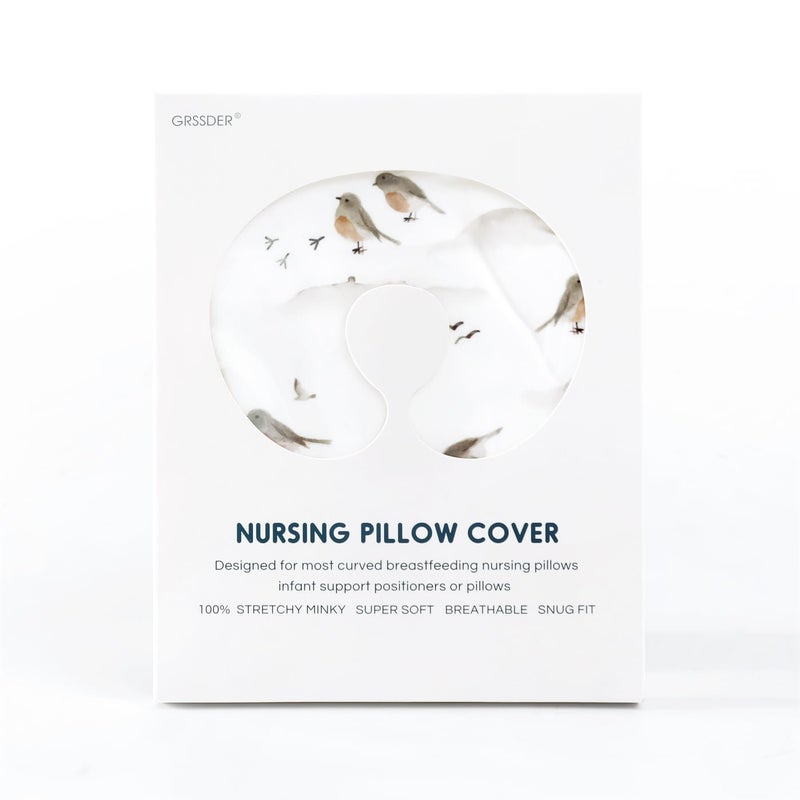 GRSSDER Nursing Pillow Cover, Stretchy Soft Minky Breast Feeding Pillow Covers, Fit Most Nursing Support Pillows for Breastfeeding, Comfortable Safe Pillow Cover, Lovely Birds - Image 4