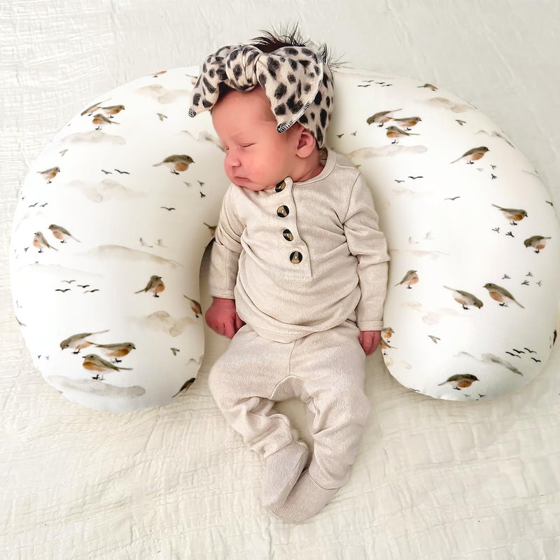 GRSSDER Nursing Pillow Cover, Stretchy Soft Minky Breast Feeding Pillow Covers, Fit Most Nursing Support Pillows for Breastfeeding, Comfortable Safe Pillow Cover, Lovely Birds - Image 5