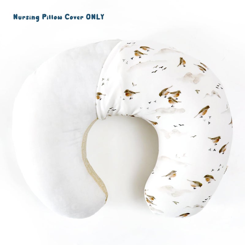 GRSSDER Nursing Pillow Cover, Stretchy Soft Minky Breast Feeding Pillow Covers, Fit Most Nursing Support Pillows for Breastfeeding, Comfortable Safe Pillow Cover, Lovely Birds - Image 2