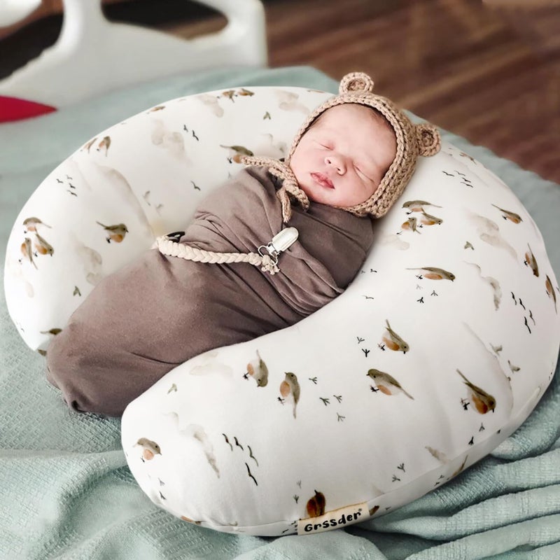 GRSSDER Nursing Pillow Cover, Stretchy Soft Minky Breast Feeding Pillow Covers, Fit Most Nursing Support Pillows for Breastfeeding, Comfortable Safe Pillow Cover, Lovely Birds - Image 3