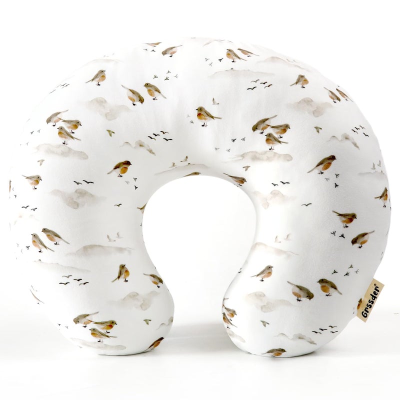 GRSSDER Nursing Pillow Cover, Stretchy Soft Minky Breast Feeding Pillow Covers, Fit Most Nursing Support Pillows for Breastfeeding, Comfortable Safe Pillow Cover, Lovely Birds - Image 1