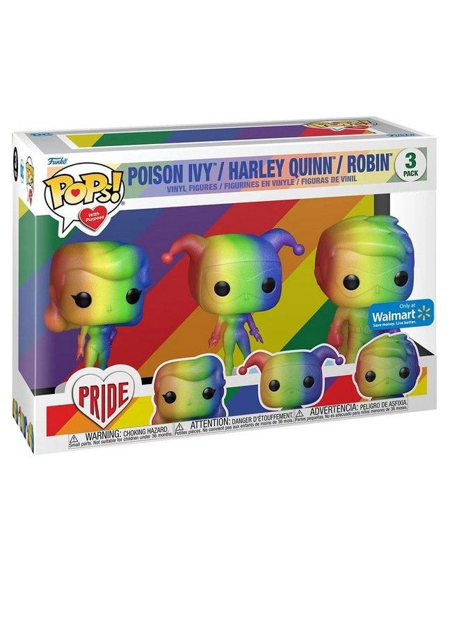 Funko Dc Heroes Poison Ivy Harley Quinn And Robin Rainbow 3 Pack Pride Pop! Vinyl Collectible Toy Figure Set Limited Edition Exclusive  - Image 1