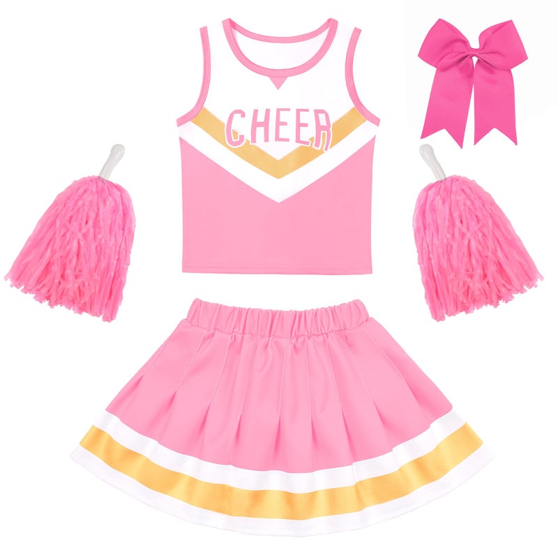 CIFITERY Toddler Cheerleader Costume Kids Cheer Outfit Pink Cheer Uniform for Girls Cheerleading Birthday Gift Halloween - Image 3