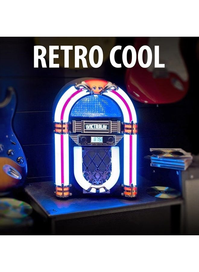 VICTROLA - Nostalgic Wood Countertop Jukebox with Built-in Bluetooth Speaker, 50's Retro Vibe, 5 Bright Color-Changing LED Tubes, FM Radio, Wireless Music Streaming, AM/FM Radio, Aux Input - Image 1