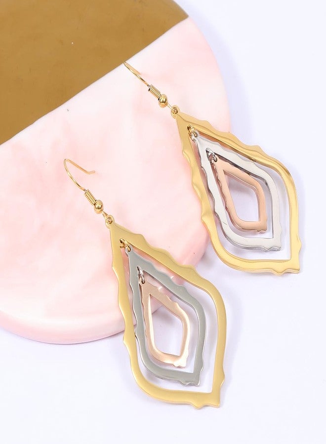 MANZHEN Tricolor Earrings Boho Earrings for Women Stainless Steel 14K Gold Plated Pendant Necklace (Boho geometrical) - Image 4