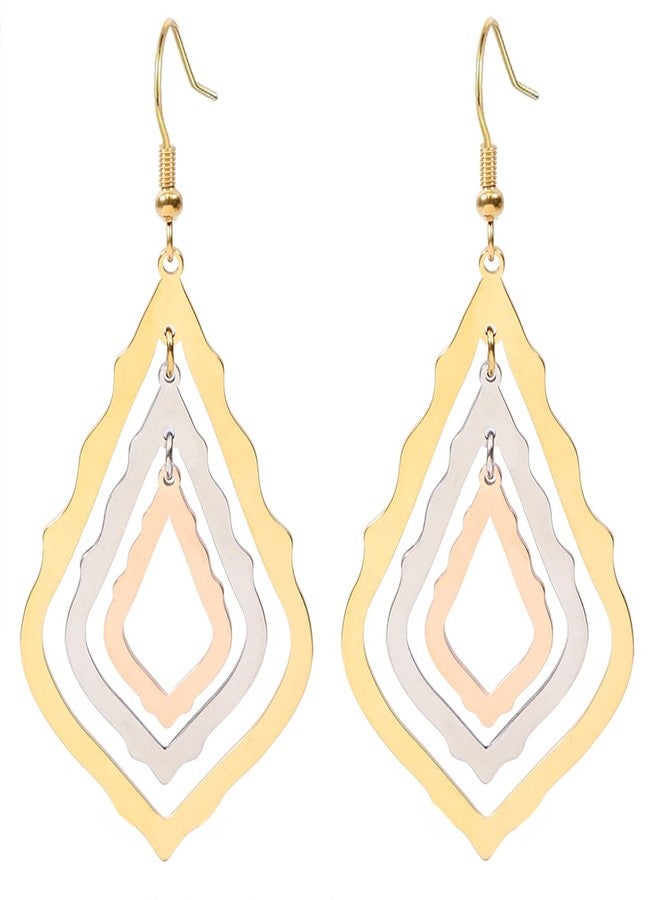 MANZHEN Tricolor Earrings Boho Earrings for Women Stainless Steel 14K Gold Plated Pendant Necklace (Boho geometrical) - Image 1