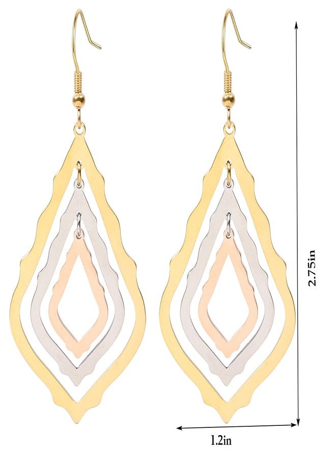 MANZHEN Tricolor Earrings Boho Earrings for Women Stainless Steel 14K Gold Plated Pendant Necklace (Boho geometrical) - Image 3