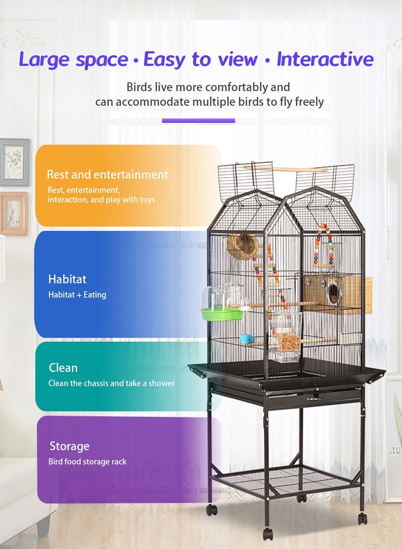 Kidle Large Bird Cage Luxury Bird House Open Top Standing Parrot Cage with Rolling Stand Bird Swing Toys Play Ladder Bird Supplies - Image 4