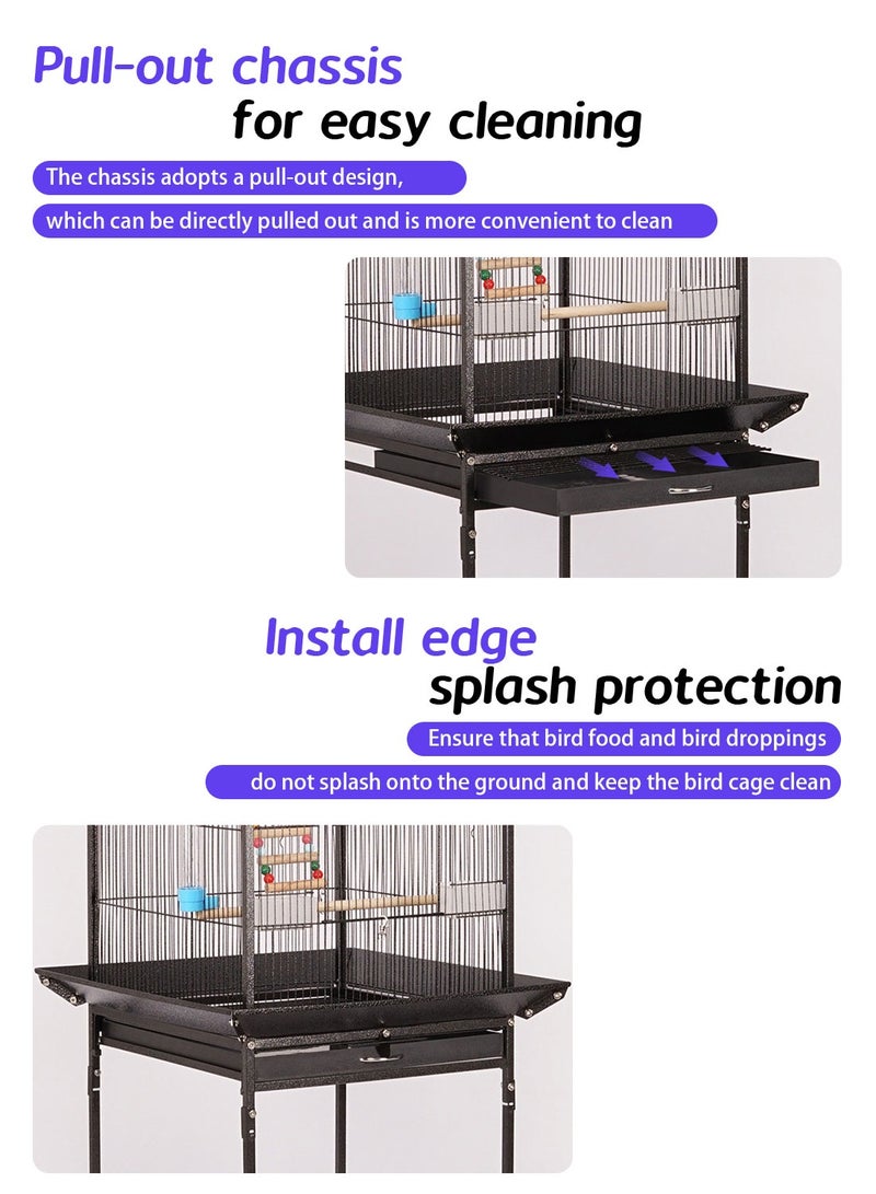 Kidle Large Bird Cage Luxury Bird House Open Top Standing Parrot Cage with Rolling Stand Bird Swing Toys Play Ladder Bird Supplies - Image 5