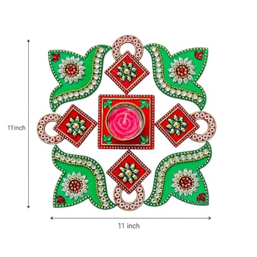 Moira Reusable Acrylic Rangoli for Festical Home Decorations 10 to 11 inch Diameter (Red & Green) - Image 2