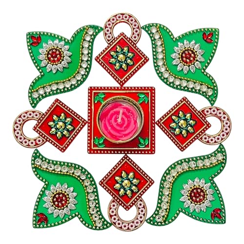 Moira Reusable Acrylic Rangoli for Festical Home Decorations 10 to 11 inch Diameter (Red & Green) - Image 1