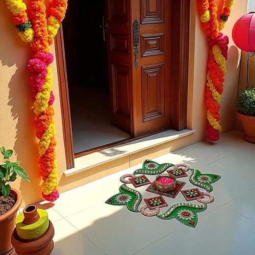 Moira Reusable Acrylic Rangoli for Festical Home Decorations 10 to 11 inch Diameter (Red & Green) - Image 4