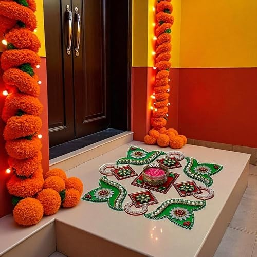 Moira Reusable Acrylic Rangoli for Festical Home Decorations 10 to 11 inch Diameter (Red & Green) - Image 3