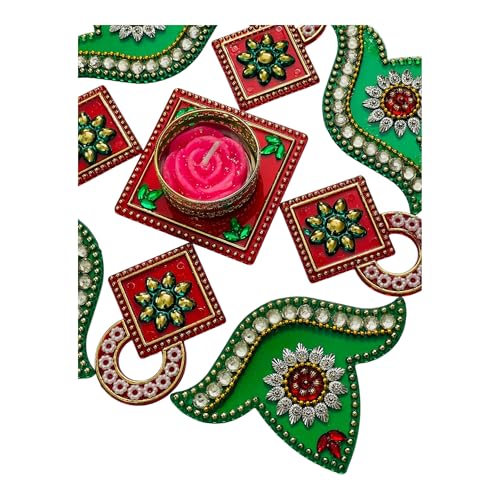 Moira Reusable Acrylic Rangoli for Festical Home Decorations 10 to 11 inch Diameter (Red & Green) - Image 5