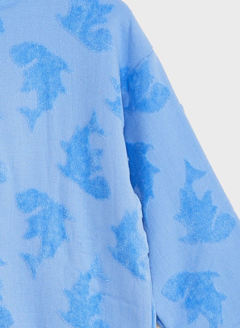 Cotton On Shark Print Kids Zip Thru Hooded Towel - Image 3