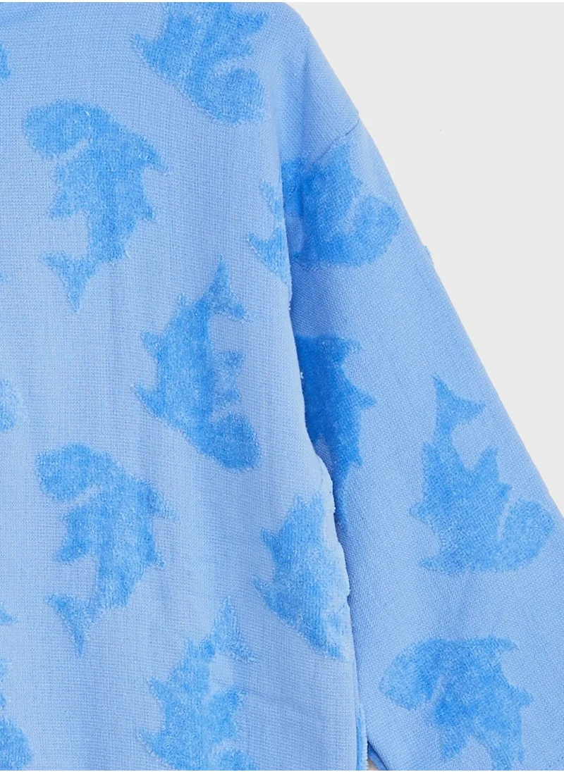 Cotton On Shark Print Kids Zip Thru Hooded Towel