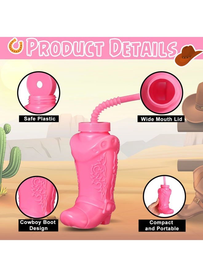 Hoolerry Cowboy Boot Cups with Lids and Straws 10 oz Party Cups Western Rodeo Party Supplies Favors Reusable Plastic Drinkware(Pink,12 Pcs) - Image 3