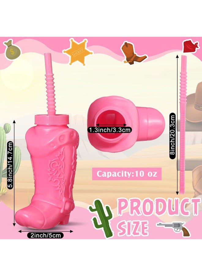 Hoolerry Cowboy Boot Cups with Lids and Straws 10 oz Party Cups Western Rodeo Party Supplies Favors Reusable Plastic Drinkware(Pink,12 Pcs) - Image 2