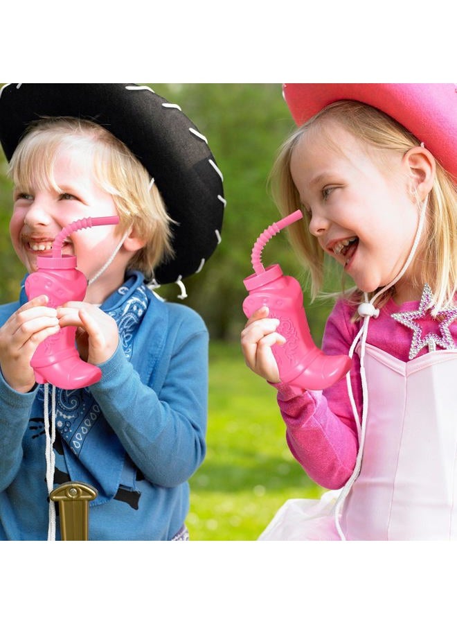 Hoolerry Cowboy Boot Cups with Lids and Straws 10 oz Party Cups Western Rodeo Party Supplies Favors Reusable Plastic Drinkware(Pink,12 Pcs) - Image 5