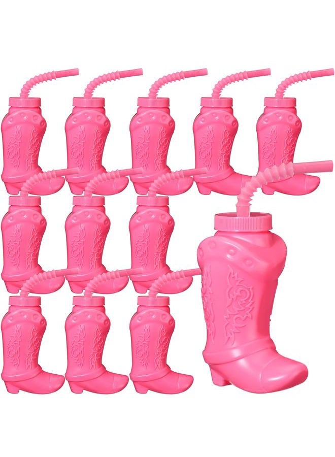 Hoolerry Cowboy Boot Cups with Lids and Straws 10 oz Party Cups Western Rodeo Party Supplies Favors Reusable Plastic Drinkware(Pink,12 Pcs) - Image 1