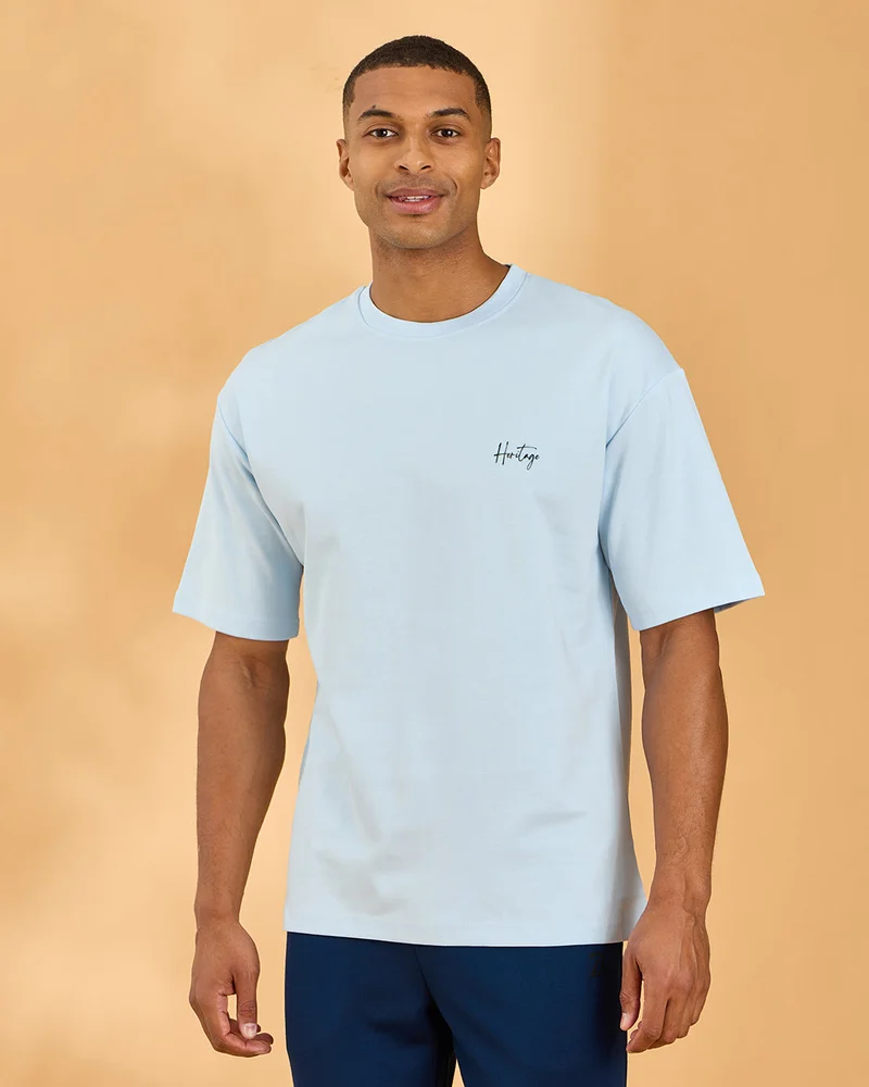 Redtag Men Blue Printed T-Shirt