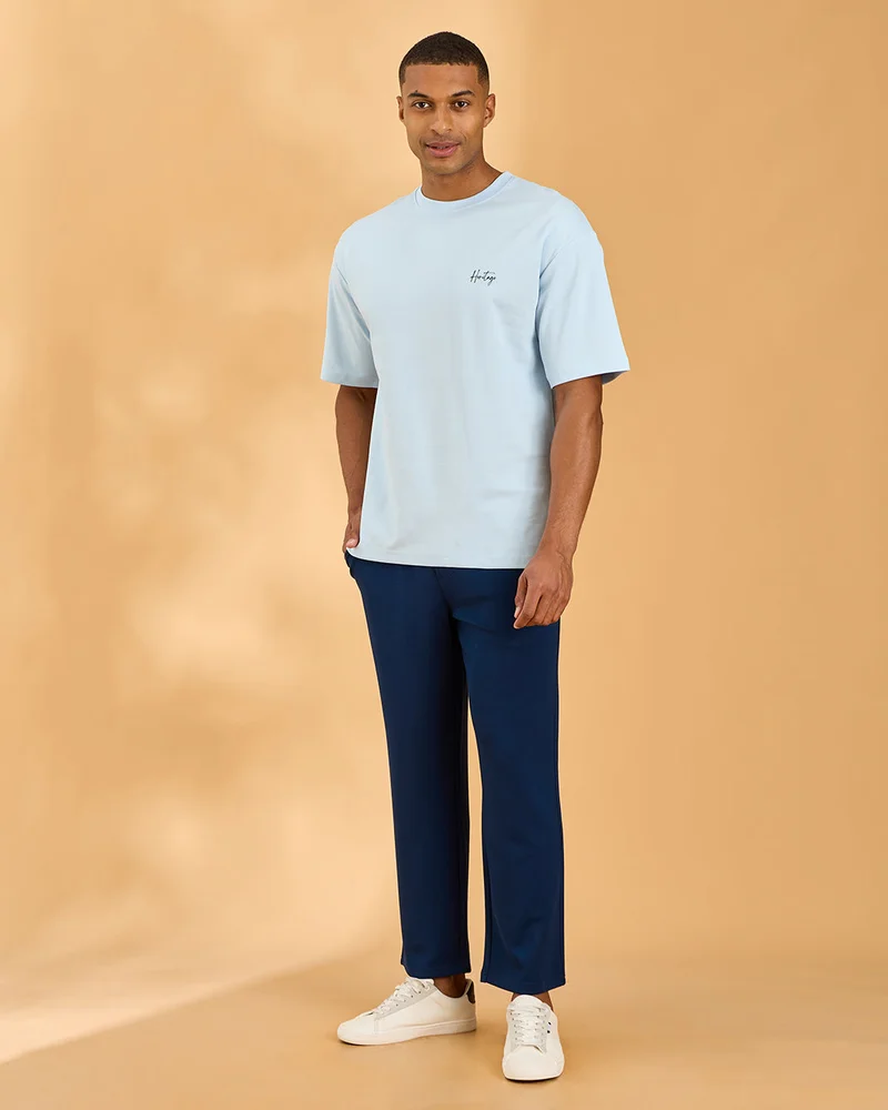 Redtag Men Blue Printed T-Shirt