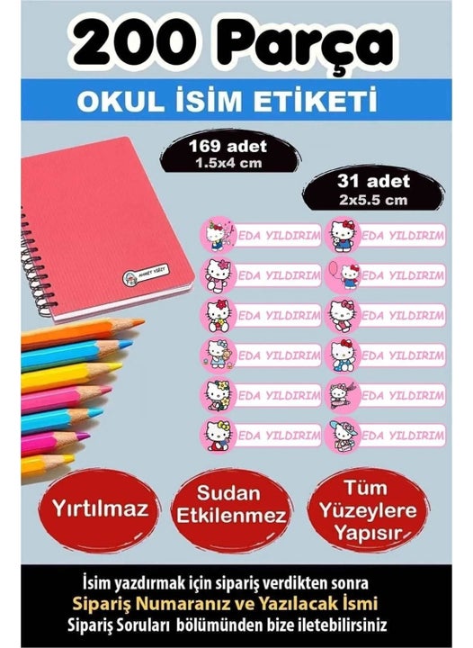 Kt Group School Label Pen Notebook Label Custom Name Label Hello Kitty 12 Figures 200 Pieces