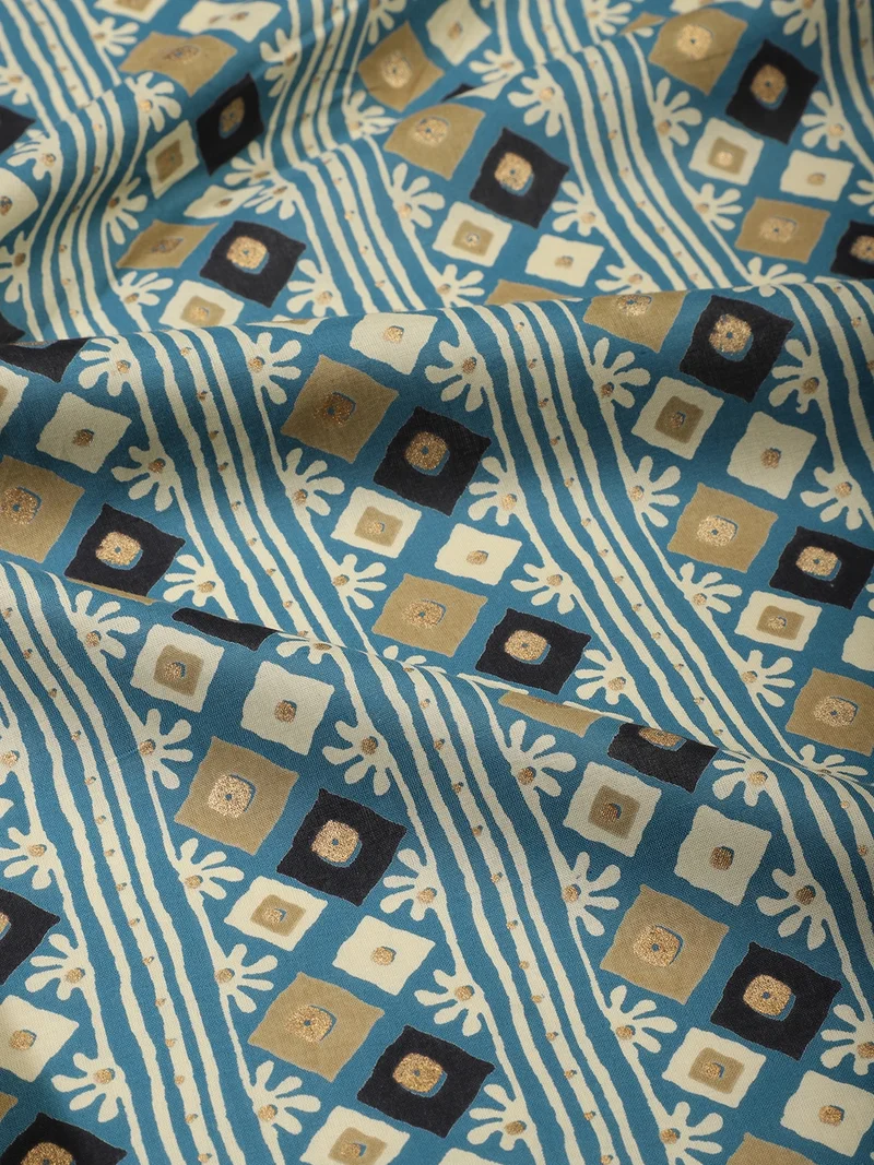 AKS Blue Geometric Diamond Block Print Fabric