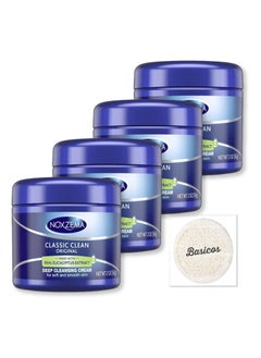 Noxzema 4Pack Noxzema Classic Clean Original Deep Cleansing Eucalyptus Face Wash Cream - Acne Facial Cleanser for Clear and Smooth Skin, 2oz each - Bonus Loofah Sponge  - Image 1