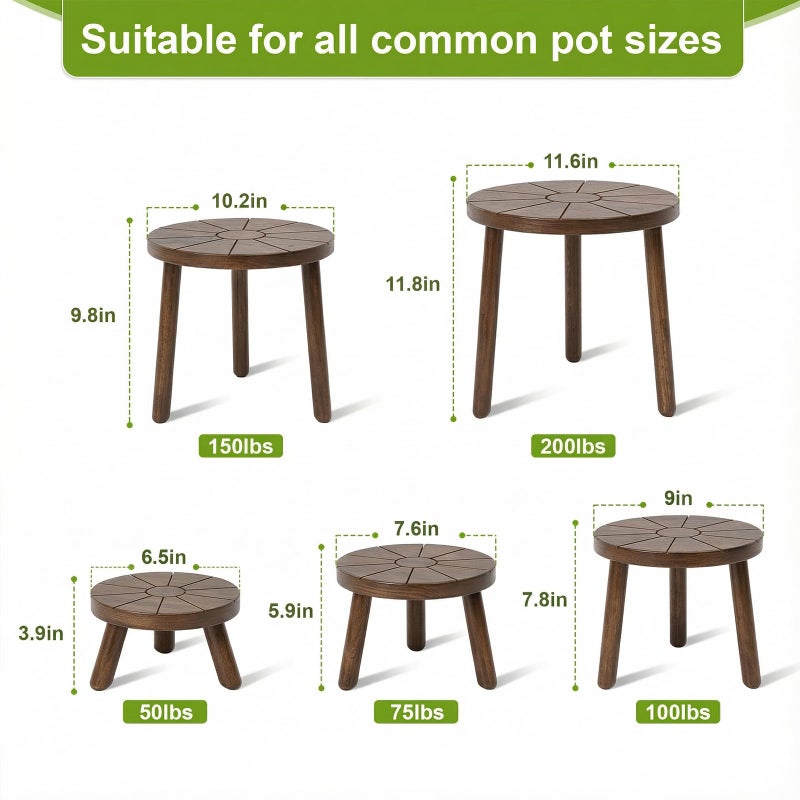 Delma Wood Plant Stands Indoor, 5-Pack Single Plant Stand for 6-12 Inch Pots, Mid-Century Modern Plant Stool, Tall Plant Stand for Large Plants for Living Room, Balcony, Office (Dark Brown, 5-Pack) - Image 3