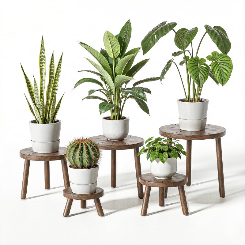Delma Wood Plant Stands Indoor, 5-Pack Single Plant Stand for 6-12 Inch Pots, Mid-Century Modern Plant Stool, Tall Plant Stand for Large Plants for Living Room, Balcony, Office (Dark Brown, 5-Pack) - Image 1
