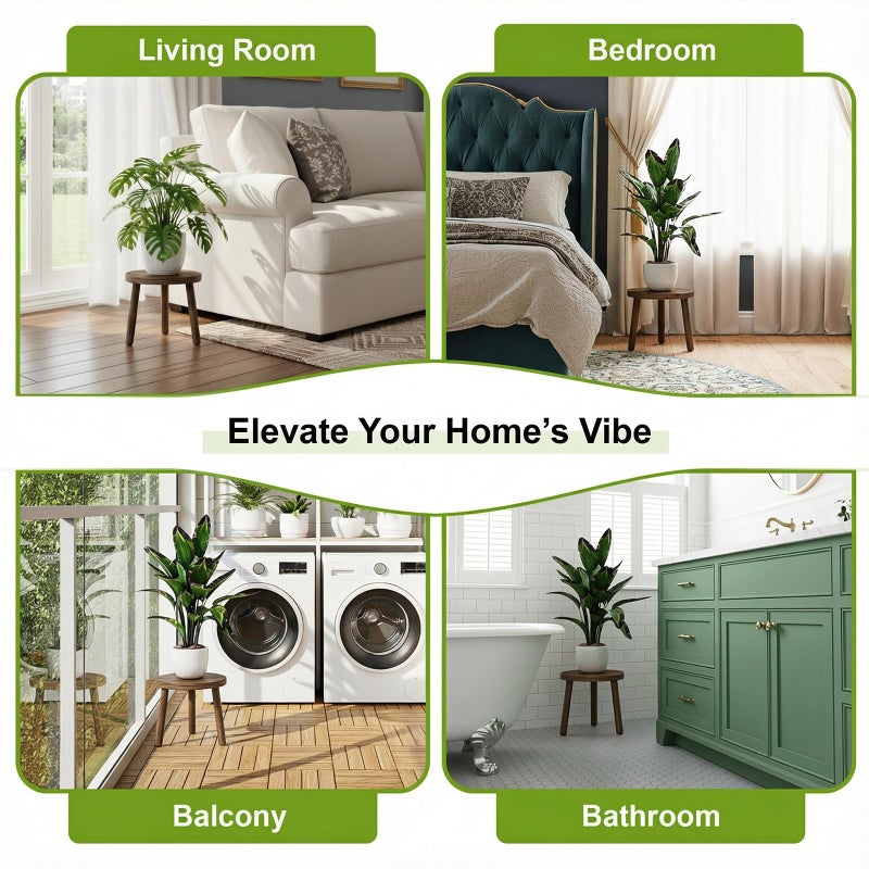 Delma Wood Plant Stands Indoor, 5-Pack Single Plant Stand for 6-12 Inch Pots, Mid-Century Modern Plant Stool, Tall Plant Stand for Large Plants for Living Room, Balcony, Office (Dark Brown, 5-Pack) - Image 4
