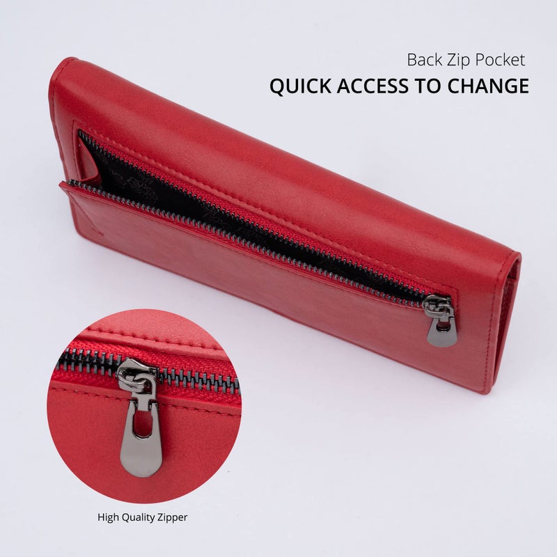 Alldaily Ultra Slim Thin Women Wallet RFID Blocking Credit Card Holder Bifold Long Ladies Billfold (Red) - Image 5