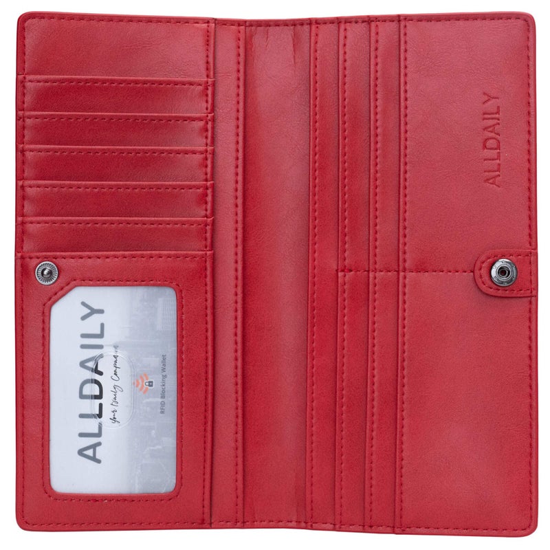 Alldaily Ultra Slim Thin Women Wallet RFID Blocking Credit Card Holder Bifold Long Ladies Billfold (Red) - Image 1