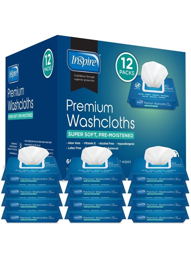 Inspire Adult Wet Wipes Adult Wash Cloths, Adult Wipes for Incontinence & Cleansing, 8"x12" 600 Count 12 packs of 50  - Image 1