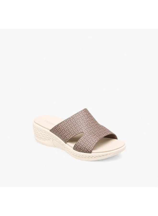 Flora Bella By Shoexpress Women Monogram Print Slip-On Sandals with Wedge Heels