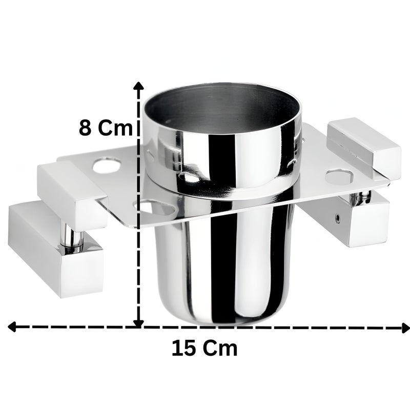 New Ware 304 Stainless Steel Toothbrush Holder Stand with Tumbler Holder for Bathroom Accessories (Chrome Finish) - Image 2