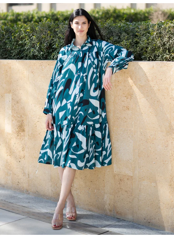 sanskrutihomes Sanskrutihomes Abstract Print Collared A-Line Knee-Length Dress