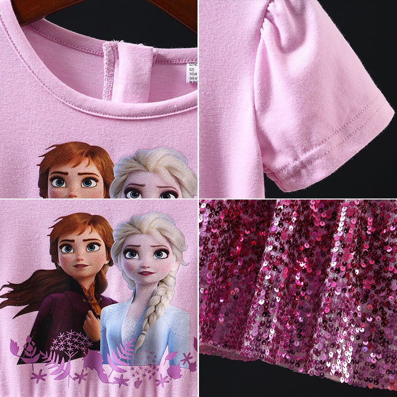 Children'S Clothing Export New Frozen Dress Summer Kidsren'S Style Elsa Dress Elsa Short-Sleeved Girls Princess Dress - Image 5